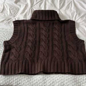 H&M Dark Brown Cable Knit Turtleneck Sweater Vest